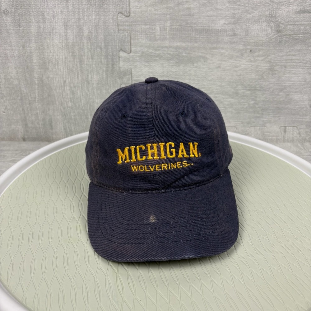 Vintage Y2K Michigan Wolverines Hat Cap Strap Back Navy Blue Canvas UofM Logo